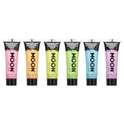 Image of Moon Glow Pastel Neon UV Face &amp; Body Paint 12ml Set of 6 includes Keyring