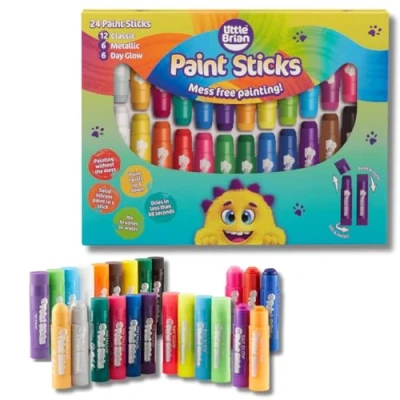 Image of Little Brian Paint Sticks Colour Assortment, 24 Pack Sticks, Kids Pens Twist Up &amp; Down, Mess Free Painting, Easy to Use Clean