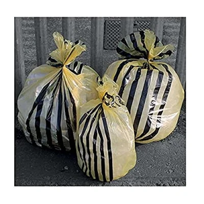 Image of Hanfare TSYB/1 Tiger Stripe Clinical Waste Sacks, Yellow, 70 L (Pack of 50)