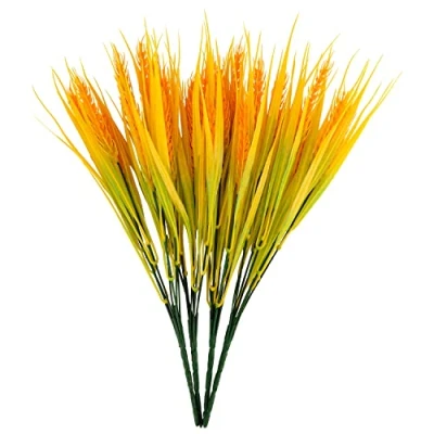 Image of BELLE VOUS 4 Pack of Artificial Plastic Wheat Grass Plants Realistic Fake Indoor/Outdoor Greenery Shrubs for Home, Office, Garden &amp; Kitchen Hanging Bushes Wedding, Table Decor and Veranda