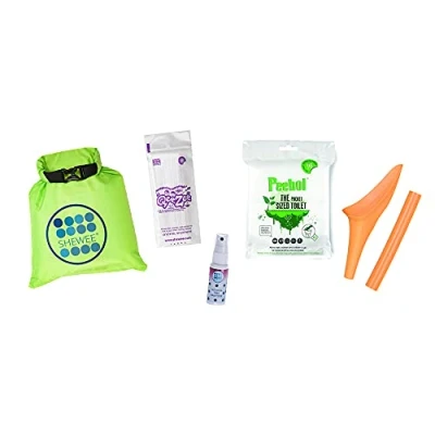 Image of SHEWEE Flexi Travel Pack Includes Reusable Pee Funnel, Peebol Pocket Sized Toilet, Hand Sanitiser and Dry Bag (Pumpkin)