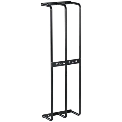 Image of HOMCOM Towel Rack Wall Mounted, Metal Rail Holds Up to 6 Large Size (150 x 100cm) Rolled Towels, 3 Bar Storage for Bathroom, 21 12 74cm, Black