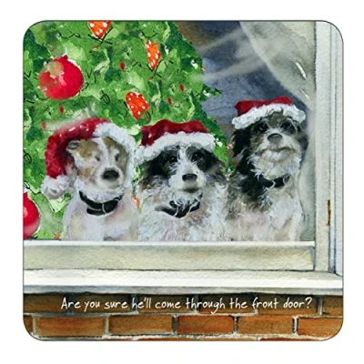 Image of Come Through The Front Door Christmas Dogs Little Dog Laughed Xmas Coaster Gift CTX02