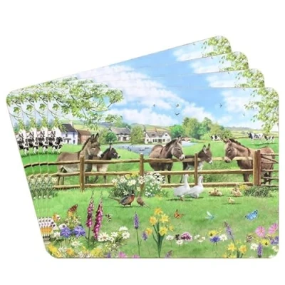 Image of The Leonardo Collection Donkey Table Place Mats Set of 4 Non Slip Washable For Dining Designed By Macneil Studios Printed Designer Placemats