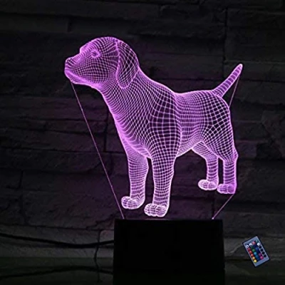Image of YTDZLTD Creative 3D Dog Night Light 16 Colors Changing Remote Control USB Power Touch Switch Decor Lamp Optical Illusion LED Table Desk