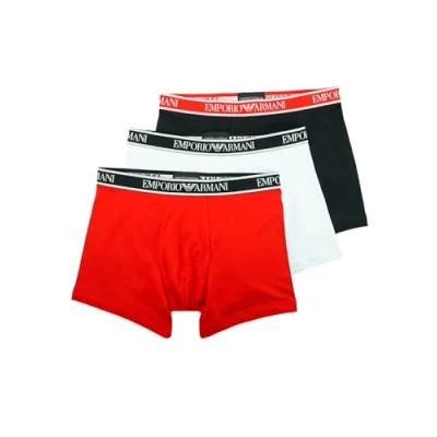Image of Emporio Armani Men&#039;s 3 Pack Core Logoband Boxer Shorts, White/Black/Red, S (Pack of 3)
