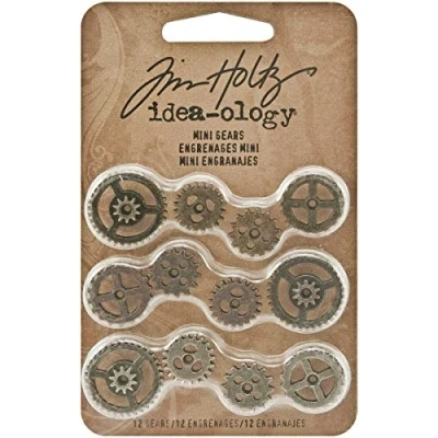Image of Tim Holtz idea ology Mini Gear Embellishments, Pack of 12, Silver, Bronze
