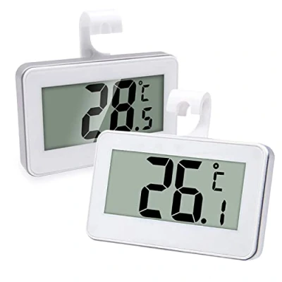 Image of 2 x Fridge Thermometer Digital Refrigerator Thermometer, Waterproof Freezer With Easy to Read LCD Display White