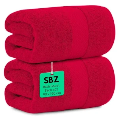 Image of SBZ 2 Pack Extra Large Jumbo Bath Sheet 100% Egyptian Cotton Super Soft Luxury Premium Quality Towels 600 GSM Quick Dry Highly Absorbent 100 x 200 cm (Pink)