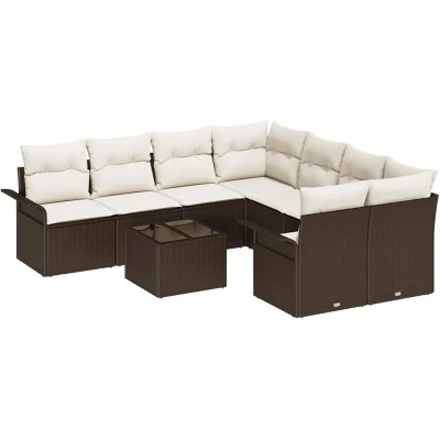 Image of vidaXL 9 Piece Garden Sofa Set with Cushions Brown Poly Rattan