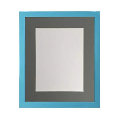 Image of FRAMES BY POST 0.75 Inch Blue Picture Photo Frame with Dark Grey Mount 12 x 10 Image Size 9 7 Plastic Glass