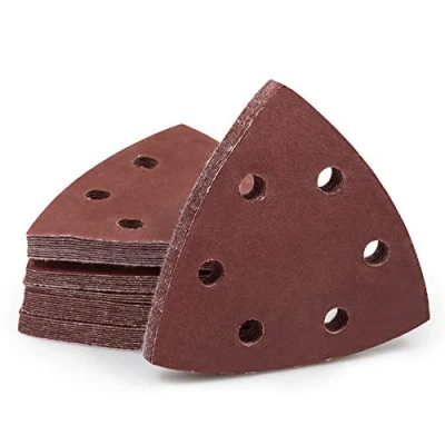 Image of SPEEDWOX 50 Pcs Triangle Sanding Pads Hook and Loop 320 Grit Oscillating Pad 90mm 6 Holes Fit 3 1/2 Inches Multi Tool Detail Sander Sandpaper Discs