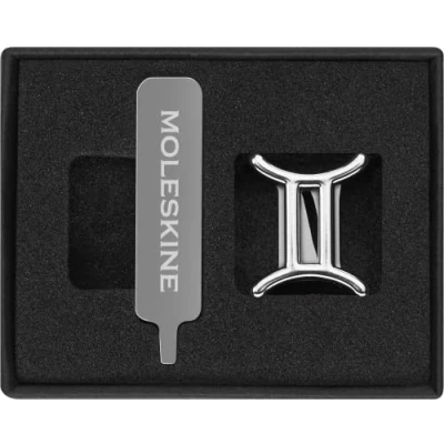 Image of Moleskine Gemini Pin for Notebook or Diary, Zodiac Symbol Pin, Personalise Elastic Closure, Personalised Gift Ideas, Silver Colour