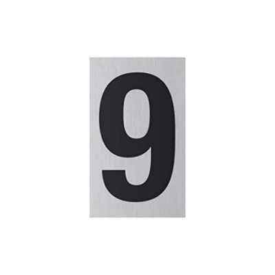 Image of Metafranc 507380 Adhesive Sign &quot;9&quot; 100 x 60 mm Made of Aluminium in Modern Stainless Steel Look Self Backing / Signage Information Trade Marking