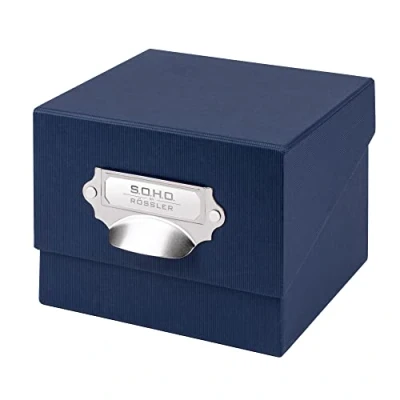 Image of Rössler SOHO 165mm x 150mm A4 Photo Box with Handle and Index Holder Navy Blue