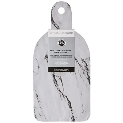 Image of KitchenCraft KCSMPLATMBL34 &quot;We Love Summer&quot; Melamine Marble Effect Food Serving Platter, 34.5 x 16.5 cm (13.5&quot; 6.5&quot;), White