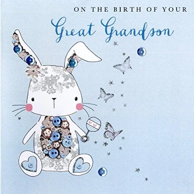 Image of New Baby Great Grandson Buttoned Up Greeting Card Embellished Cards