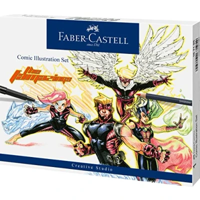 Image of Faber Castell Creative Studio Comic Illustration Set, Multicoloured, 15 Pieces, For Art, Craft, Drawing, Sketching, Home, School, University, Colouring
