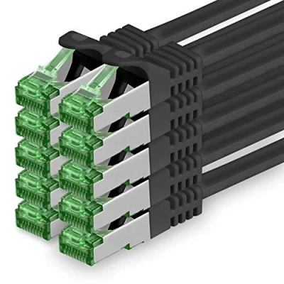 Image of Cat.7 ethernet cable 1m Black 10 pieces Cat7 lan network 10GBASE T 10000 Mbps (Sftp Pimf) double shielded patchcable RJ45 plug Cat.6a