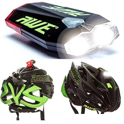 Image of AWE 40 Lumens Front/Rear USB 360º Protection. Bicycle Helmet Light, 2 x LED&#039;s. Fully rechargable, Visibility 800m+ IPX4 Waterproof *SEE 360 VIDEO*