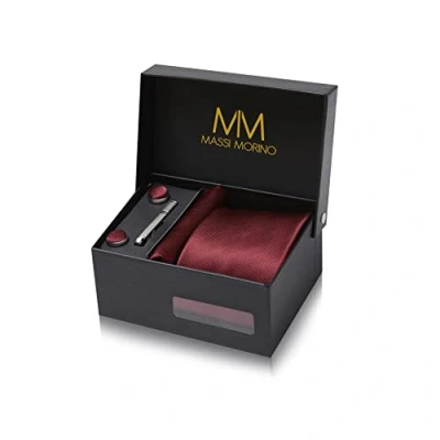 Image of Massi Morino Tie and Pocket Square Set Men incl. Cufflinks, Pin Gift Box Men&#039;s red for Wedding