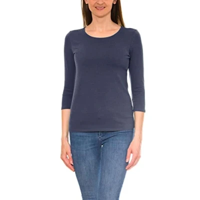 Image of Alkato Women&#039;s 3/4 Sleeve Shirt with Round Neck, Jeans, M