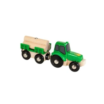 Image of BRIO World Farm Tractor Toy (with Load) for Kids Age 3 Years Up Wooden Railway Train Set Add On Accessories