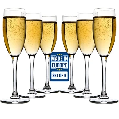 Image of CRYSTALIA Luxury Sturdy Champagne Glasses Set of 6 Flutes 190ml 100% Lead &amp; Cadmium Free Dishwasher Safe Wedding Flutes, Prosecco Flute, Restaurant Quality