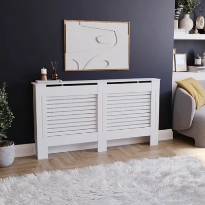 Image of Vida Designs Milton Radiator Cover White Modern Painted MDF Cabinet, Large (H: 82 / W: 152 D: 19 cm)