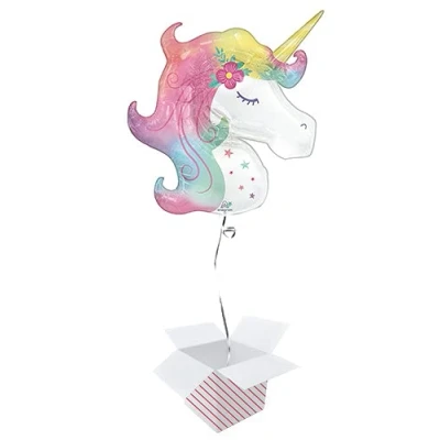 Image of Enchanted Unicorn Helium Foil Giant Balloon Inflated in a Box