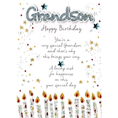 Image of Grandson HAPPY Birthday Jeweled Hand FInished Greeting Card