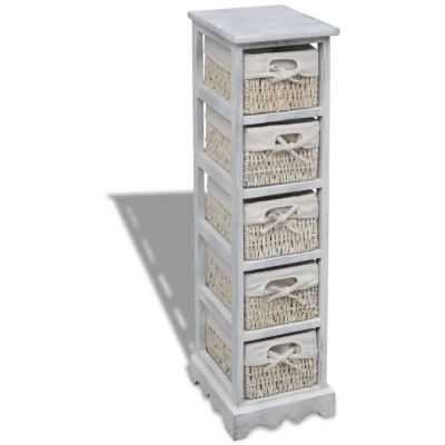 Image of vidaXL Wooden Storage Rack 5 Weaving Baskets White