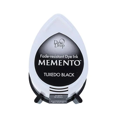 Image of Tsukineko Memento Dew Drop Ink Pads for Stamping Black, Tuxedo Black Small Translucent Waterproof, Archival Embossing