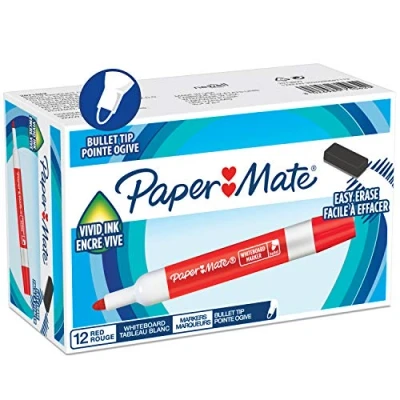 Image of Paper Mate Low Odour Whiteboard Markers, Bullet Tip, Red Ink, 12 Count