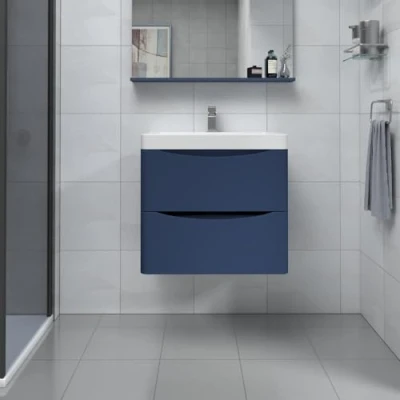 Image of NRG Wall Mounted Vanity Sink Unit Basin Bathroom Drawer Storage Furniture 600mm Matt Blue