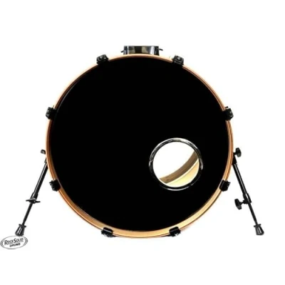 Image of 22&quot; Black Bass Drum Skin with Fitted 6&quot; Chrome Port Hole O Ring Drumming Accessories