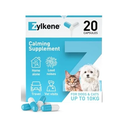 Image of Zylkene Calming Supplements for Cats &amp; Dogs up to 10kg 75mg Promotes Relaxation Helps Pets cope with Short Term challenging situations: Loud Noises Easily Administered 20 Capsules