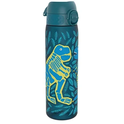 Image of Ion8 500ml Water Bottle, BPA Free, Leakproof, Dishwasher Safe, Easy Open, Secure Lock, Clear Drinks Bottle for Boys &amp; Girls, Small Gym Sports Drinking 500ml, Blue Aqua, Dinosaurs Design