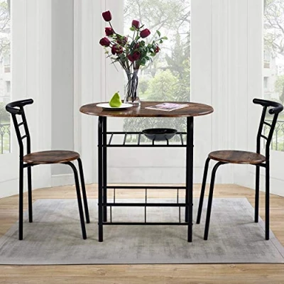 Image of ModernLuxe Dining Table and Chairs Set Kitchen Furniture Solid &amp; Metal Legs (Rustic Brown 2*Rustic Chairs)