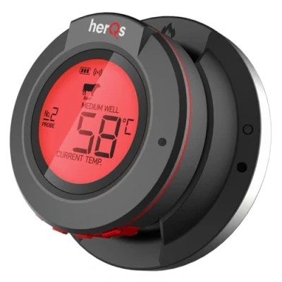 Image of HerQs Dome Grill Thermometer Bluetooth Meat Includes 2 Probes Digital With App and Temperature Alarm Up to 4 For Oven, Grill, Pan, Hot Air Fryer