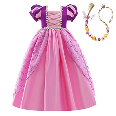 Image of Lito Angels Princess Rapunzel Costumes Fancy Dress Up with Hair Braid for Little Kids Girls Age 5 6 Years