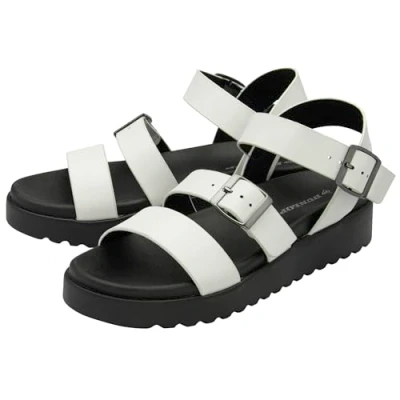 Image of DUNLOP Ladies Platform Gladiator Sandals White UK 3