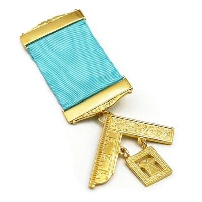 Image of The Masonic Collection Craft Past Masters Breast Jewel With Blue Ribbon &amp; Gold Plating A Perfect Gift Accessory For Freemason Men