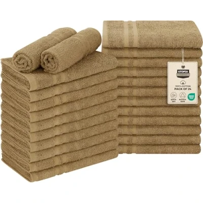 Image of Utopia Towels Cotton Bleach Proof Salon (16x27 inches) Safe Gym Hand Towel (24 Pack, Camel)