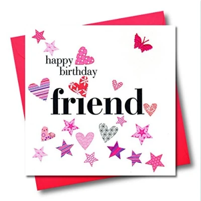 Image of Claire Giles Hearts and Stars Happy Birthday Friend Card Pink