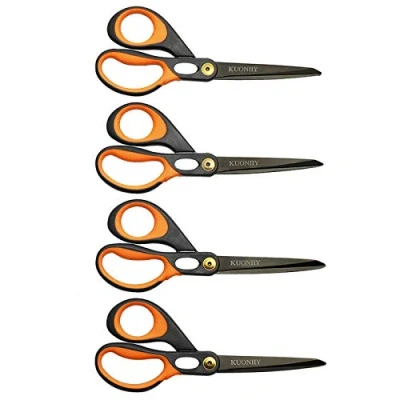 Image of KUONIIY Scissors 8 Inch Ultra Sharp Titanium Coating Blades Soft Comfort Grip Handles Multi Purpose Set of 4