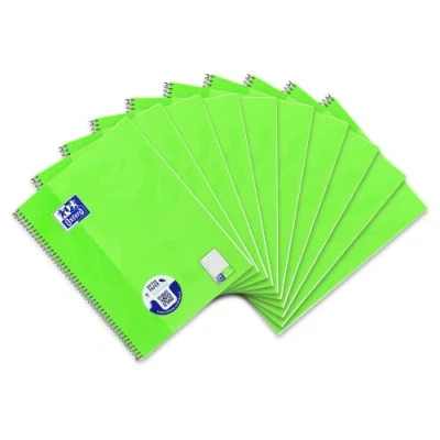 Image of Oxford College Notepad School A4 Squared with Double Margin, 80 Sheets Ruling Ruled Margin Left Pack of 10 Light Green