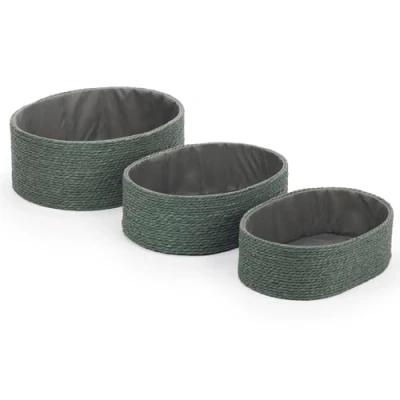 Image of EHC Storage Baskets Woven set of 3, Boxes for shelves Organiser, Dark Green