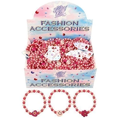 Image of 12 x Pretty Pink Girls Wooden Bead Bracelets Party Bag Fillers Hearts
