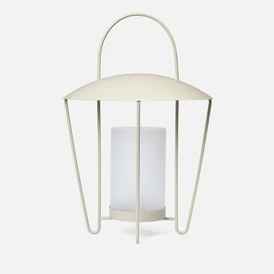 Image of ferm LIVING lantern Abri, beige, stainless steel, glass, Ø 30 cm